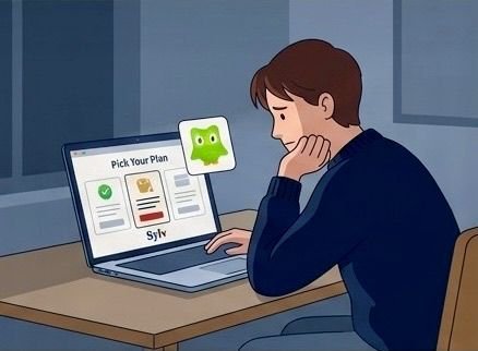 Student comparing SylvAcademy plans on a laptop