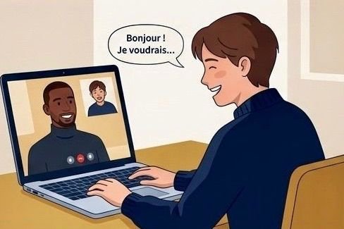 Student in a live video lesson with a native French teacher